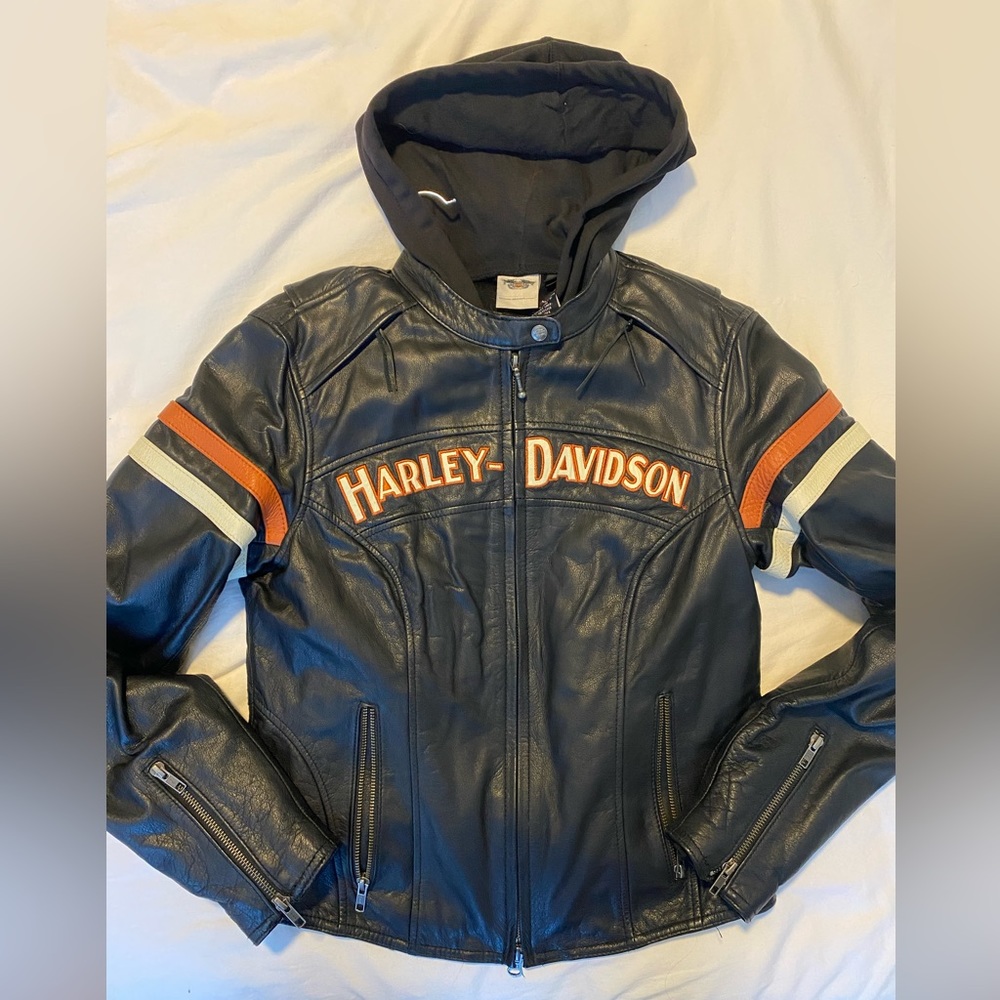 GENUINE Harley-Davidson Leather Riding Jacket with Hooded (Removable) Shell